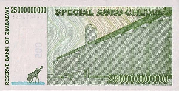 25000000000 Dollars Special Agro-Cheque from Zimbabwe