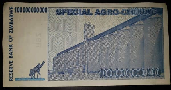 100000000000 Dollars Special Agro-Cheque from Zimbabwe